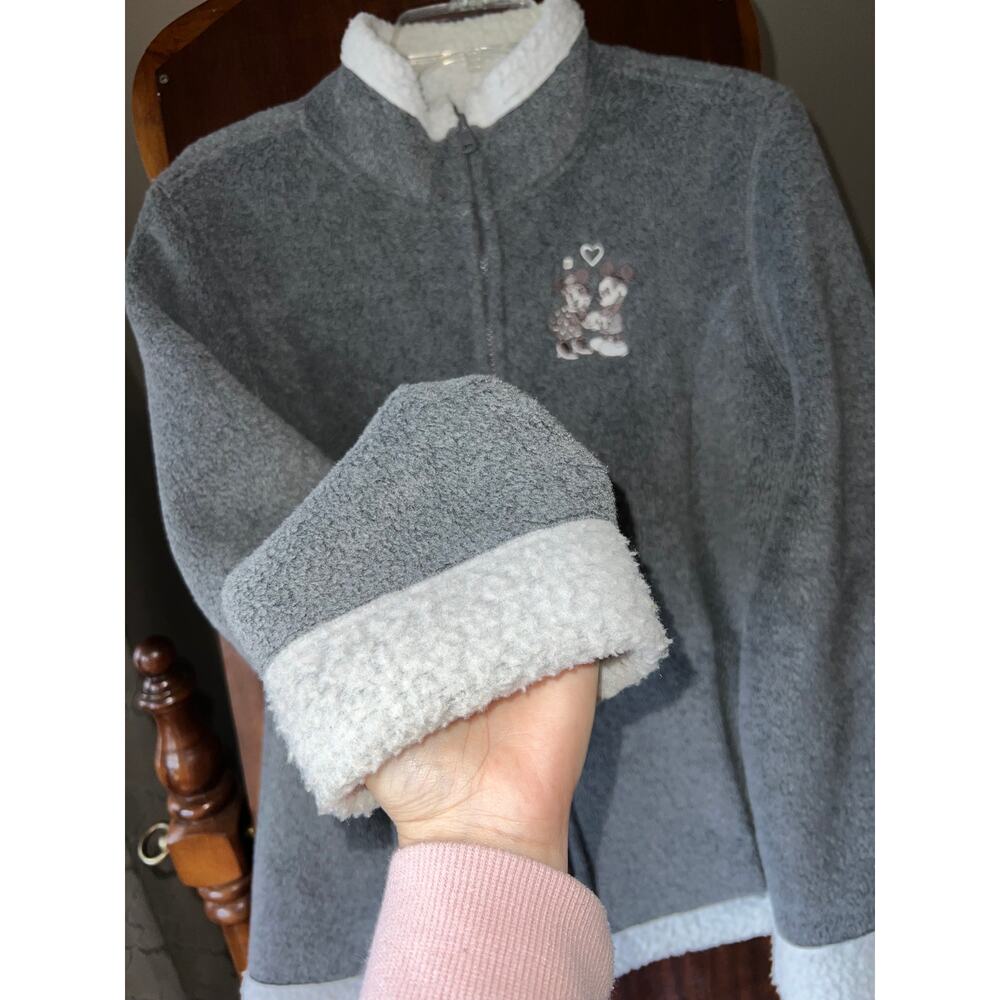 Walt Disney World Grey Mickey Minnie Embroidered Fleece Sherpa Zip Jacket - Picture 5 of 9